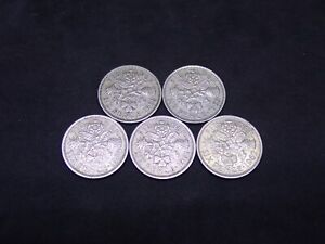 Old British Coins 5 x Lucky Sixpence Coins Different Dates 1958 To 1962 As Shown