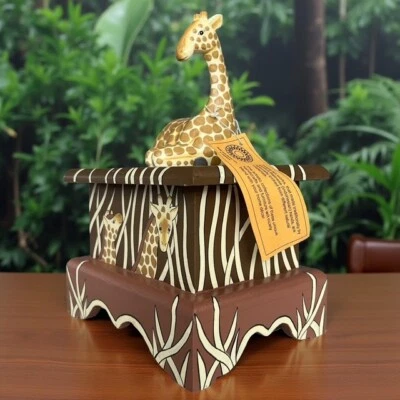 Caja de baratijas de joyería de madera de jirafa grande 3D pintada a mano nueva con etiquetas regalo para bebé de 10" de alto Foto 1 de 4