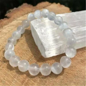 Reiki Healing Crystal Natural Selenite Bracelet Gemstone 8mm Beads Stone Pray - Picture 1 of 12