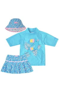UV Skinz Mädchen Badeset, hellblau T-Shirt Rock 3-teilig tucan geblümt - Bild 1 von 4