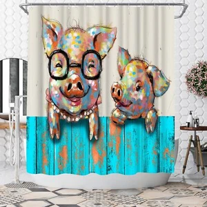 Turquoise Funny Pig Country Shower Curtain 72x72" Bath Curtain Bathroom Decor - Picture 1 of 5