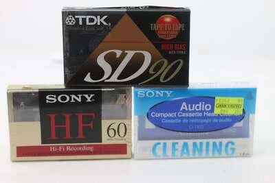 TDK 90m Sony HiFi Cassette Tapes 60 Minute Blank Lot of mixed 3 Cleaning audio Foto 1 de 4