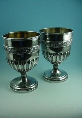 SUPERB PAIR STERLING SILVER GEORGE III GOBLETS 1810 LONDON MADE BY JOHN CRAMER - Image 1 of 4