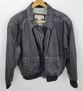 Avanti Leather Jacket Mens Large Black Bomber Pockets Moto Biker Heavy Coat - Picture 1 of 8