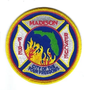 Madison (Madison County) FL Florida Fire Dept. *CITY OF FOUR FREEDOMS* patch NEW - Picture 1 of 1