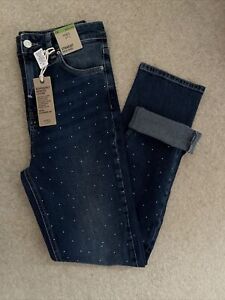 M&S SIENNA BLUE HIGH WAISTED EMBELLISHED DIAMANTÉ STRAIGHT LEG JEANS Size 12