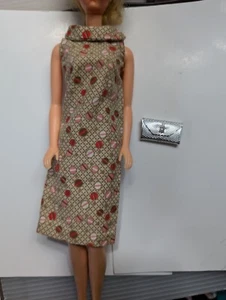 Vintage Pink Brown Polka Dot Sheath Dress Handmade For  Dolls Barbie W Purse  - Picture 1 of 2