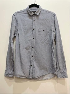 Zara Man Horizontal Striped Cotton Button Down Shirt M Slim Blue White Coastal - Picture 1 of 8