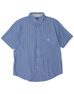 CHAPS Mens Short Sleeve Shirt Large Blue Striped Cotton CK21 - Image 1 of 3