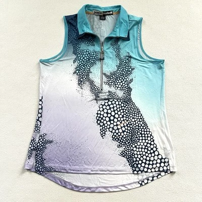 Camisa de golf Jamie Sadock para mujer 1/2 cremallera azul púrpura estampado abstracto sin mangas L Foto 1 de 4