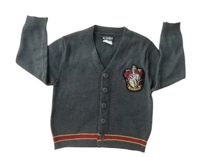 Harry Potter Cardigan Kids XS Gray Knit Hogwarts Gryffindor Patch Sweater - Picture 1 of 9