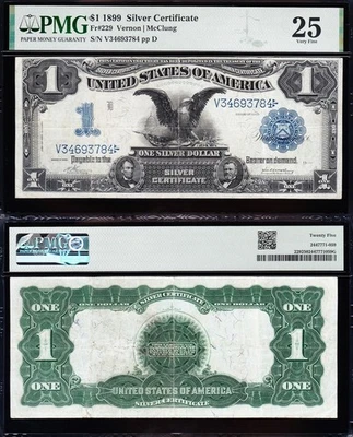 VERY NICE Fr. 229 Vernon McClung 1899 $1 "BLACK EAGLE" Silver Cert.! PMG 25! 784 - Image 1 of 3