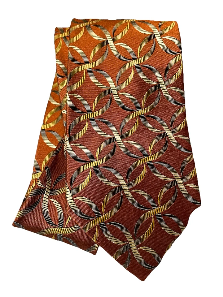 Gravata de seda Bachrach masculina rústica marrom prata ouro link infinito 4”x60” feita nos EUA - Imagem 1 de 4
