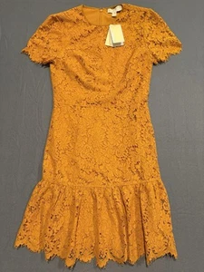 NUEVO CON ETIQUETAS MICHAEL KORS Mujer Manga Corta Encaje Mini Volantes Dobladillo Caléndula Vestido - Imagen 1 de 9
