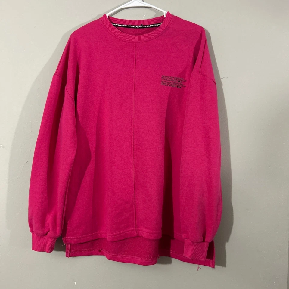 Sudadera Rosa Algodón Orgánico Mezcla Algas Manga Larga Cuello Redondo Foto 1 de 4