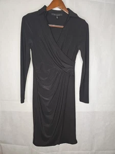 White House Black Market Faux Wrap Dress Slinky Black Long Sleeve Knee Length 00 - Picture 1 of 22