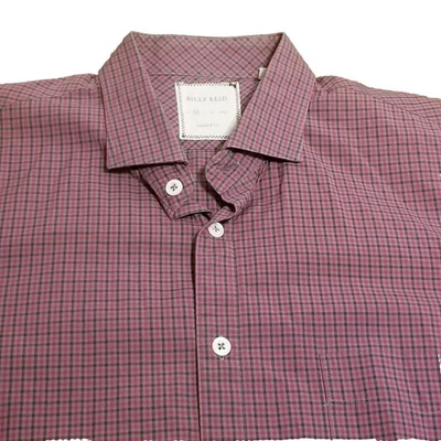 Camisa Billy Reid Para Hombre Talla Mediana Roja Gris Tattersal Cuadros Corte Estándar  Foto 1 de 4