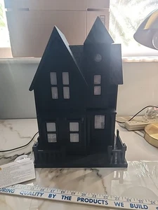 Schwelle Halloween schwarz Holz beleuchtet großes Spukhaus mit Licht 16 Zoll - Bild 1 von 10
