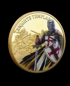 Knight Templar Commemorative Coin Antique Gold Plated The Crusades Souvenir Gift - Picture 1 of 6