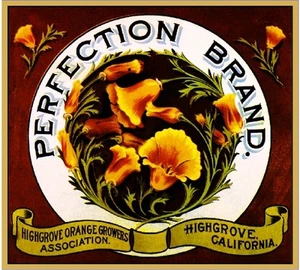 Highgrove Perfection California Poppies Orange Citrus Fruit Crate Label Print - Picture 1 of 1