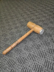 Wooden Meat Wood Tenderizer Hammer Metal Teeth End Steak Mallet Pointed Round - Picture 1 of 8