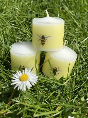 BEES DESIGN HAND DECORATED CITRONELLA SCENTED VOTIVE CANDLE SET OF 3 - Image 1 of 2