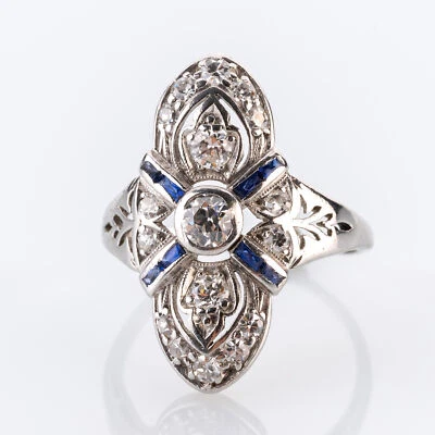 Art Deco Damenring Platin mit 0.20ct Saphiren und 0.60ct Brillanten - Bild 1 von 4