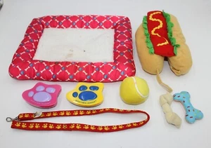 Build a Bear Hund Set Bürsten Bett Kostüm Knochen Leine Hot Dog Tennisball Spielzeug - Bild 1 von 8