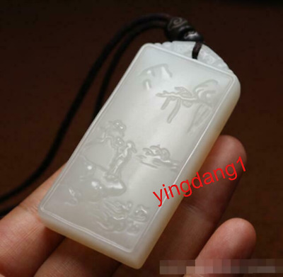 Chinese Xinjang Hetian Jade White Jade Landscape Floating Carved Jade Pendant • 37.99$