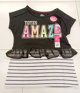 Girls 5 Peplum T-Shirt-Ruffle-Striped-Black-White-Garanimals-Cap Sleeve - Picture 1 of 3