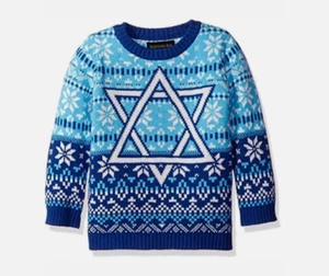 Blizzard Bay Star Of David Hanukkah Kids Boys Holiday Sweater Size M Blue Jewish - Picture 1 of 5