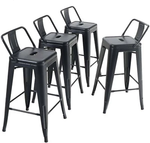 Kitchen Bar Stools Set of 4 26 Inches Low Back Counter Height Patio Bar Chairs - Picture 1 of 10