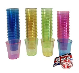 80 Plastic Shot Glasses Drinking Neon Coloured Party Bar Drink 30ml Shot Glass - Picture 1 of 2