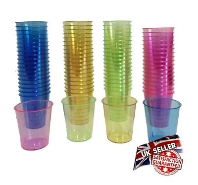 80 Plastic Shot Glasses Drinking Neon Coloured Party Bar Drink 30ml Shot Glass