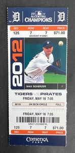 Boleto de Piratas de Pittsburgh vs Tigres de Detroit 2012 18/05/12 Verlander 1 hit CG - Imagen 1 de 2