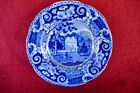 antique Staffordshire Historical blue cup plate castle hunter dogs