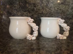2er Set Vintage Keramik Tassen gestapelt Schweine Henkel Enesco Paar Kaffeetassen - Bild 1 von 4