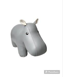 Zuny Gray Leather Hippo Bookend Doorstop Paperweight