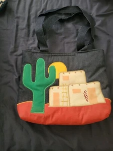 Southwestern Tote Bag Padded Cactus & House Denim Tote Bag - Bild 1 von 5