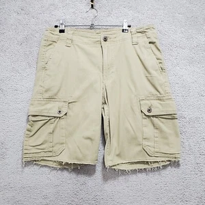 Roebuck & Co. Cargo Shorts Men's 32 Khaki Rugged Mid Rise Raw Hemline Cotton - Picture 1 of 17