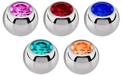 Piercing Gioielli Chiusura Ball Set 5 Brillanti Cristallo Sfere Acciaio IN - Immagine 1 di 3