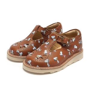 Young Soles | Rosie TBar Kids Shoe Snoopy Print Chestnut Leather | UK 12.5/EU 31 - Picture 1 of 6