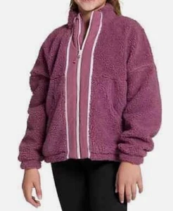 DSG ' COZY FLEECE FULL ZIP ' GIRLS SHERPA SMALL ROSE COFFEE $55 MSRP - Picture 1 of 3