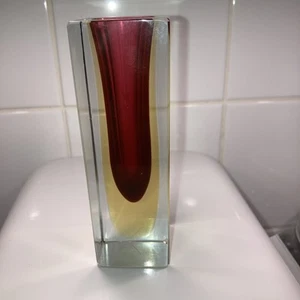 Murano Sommerso Square Glass Vase Tri-coloured 12 Cm - Picture 1 of 8