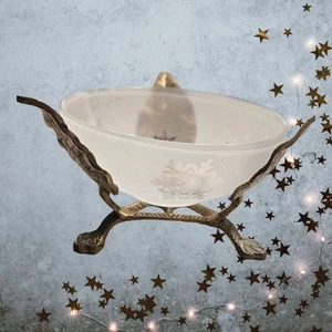 Vintage Milchglasschale Schneeflocke 5,5" in Messinghalter Weihnachtsholder *LESEN* - Bild 1 von 4