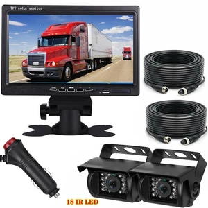 7" LCD Monitor Dual CCD Backup Camera for Truck Trailer RV Bus Rear View Reverse - Picture 1 of 24