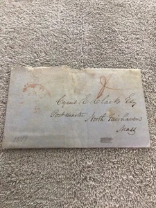 1849 Stampless Cover/Letter Boston MA to N. Fairhaven MA Business C#HM - Picture 1 of 3