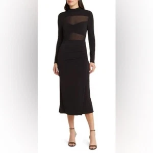 Elegant Black Long Sleeve Midi Dress With Side Slit Women’s Size Large - Picture 1 of 3