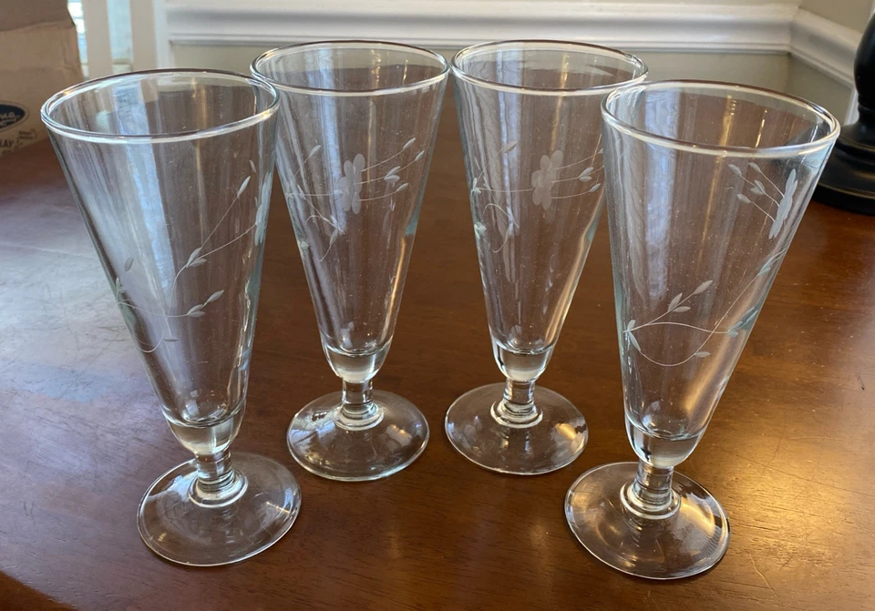 4 piezas "Vasos de cristal Pilsner/Parfait Princess House Heritage #442 de 7 1/2"" de alto" Foto 1 de 3