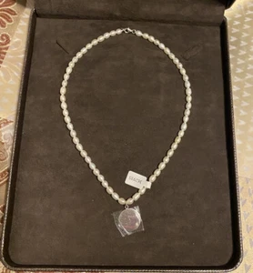 Natural Pearl 18” Knotted Necklace with Engrave-able Drop Silver 925 Disc Charm - Picture 1 of 12